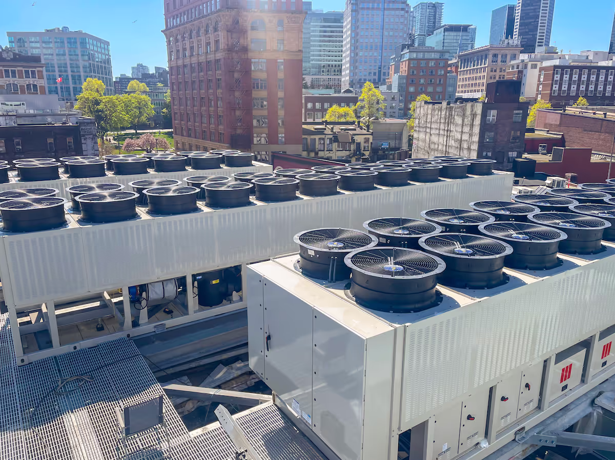 Rooftop cooling equipment at the British Columbia data centre