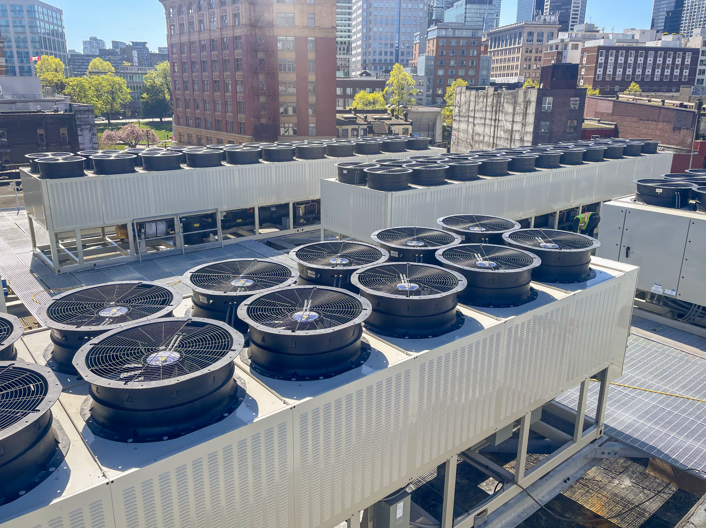 Rooftop cooling equipment serving a completed data centre retrofit