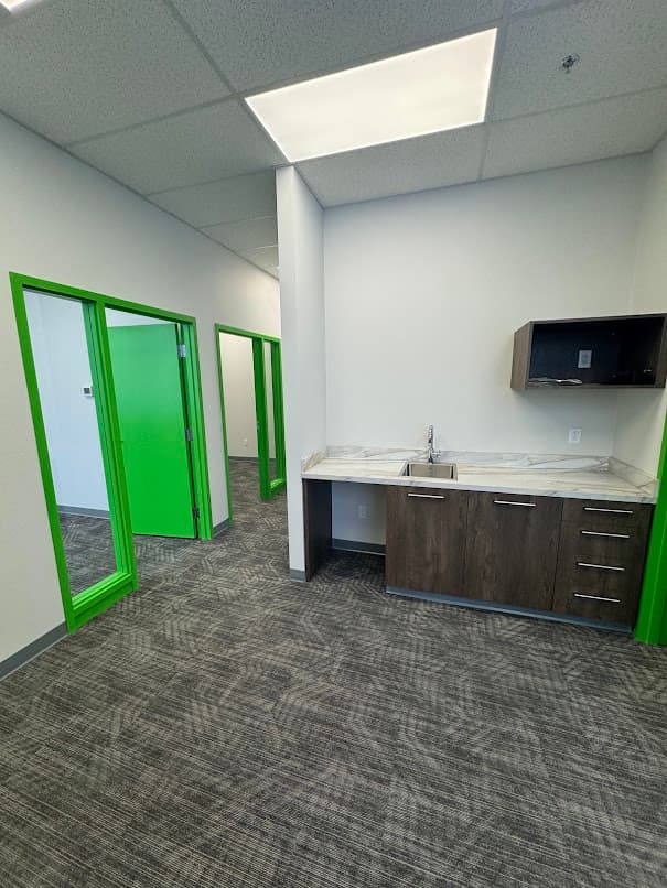 Completed Greenfox kitchenette and office corridor