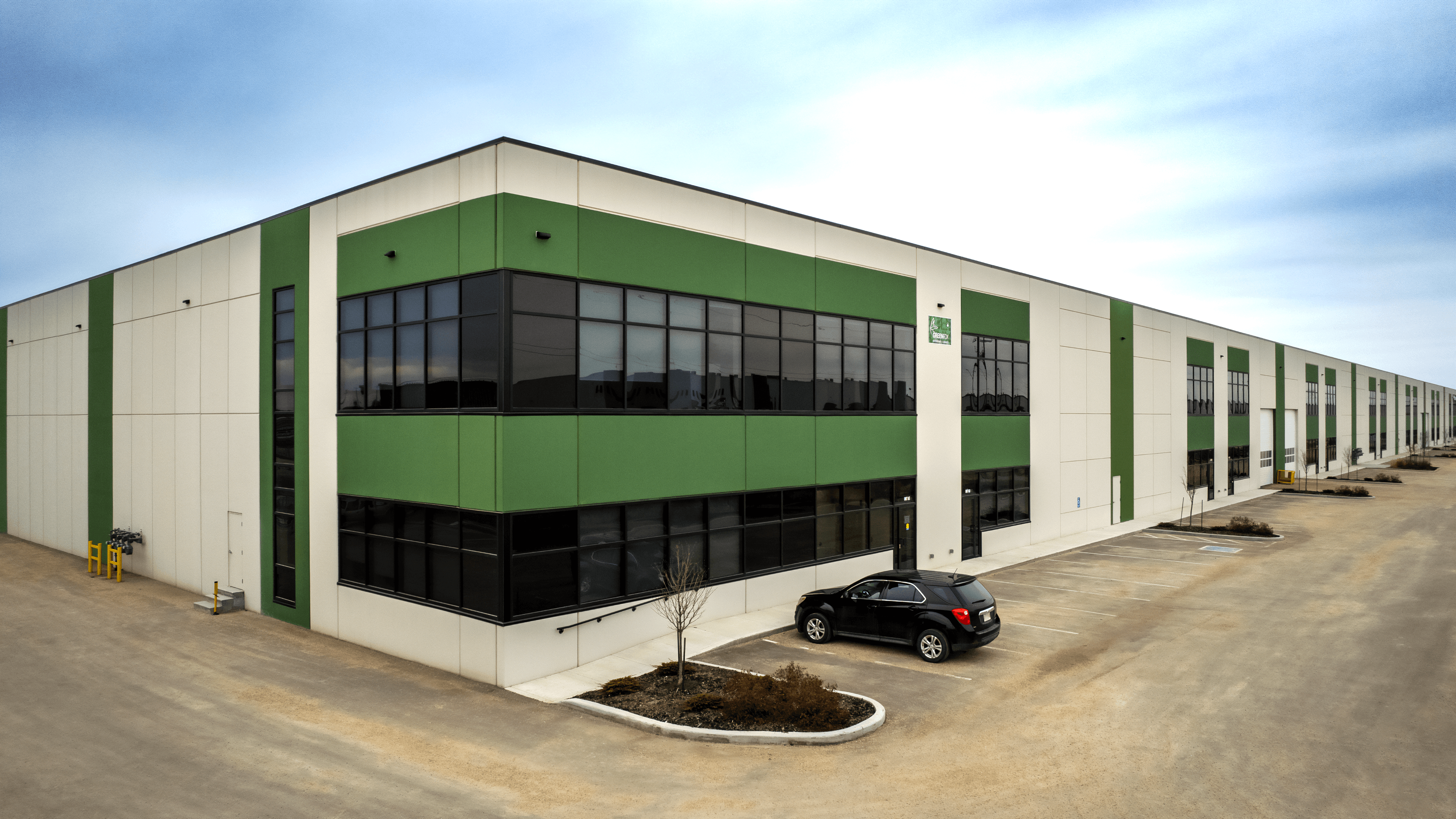 Completed exterior of the Greenfox office and warehouse facility in Edmonton