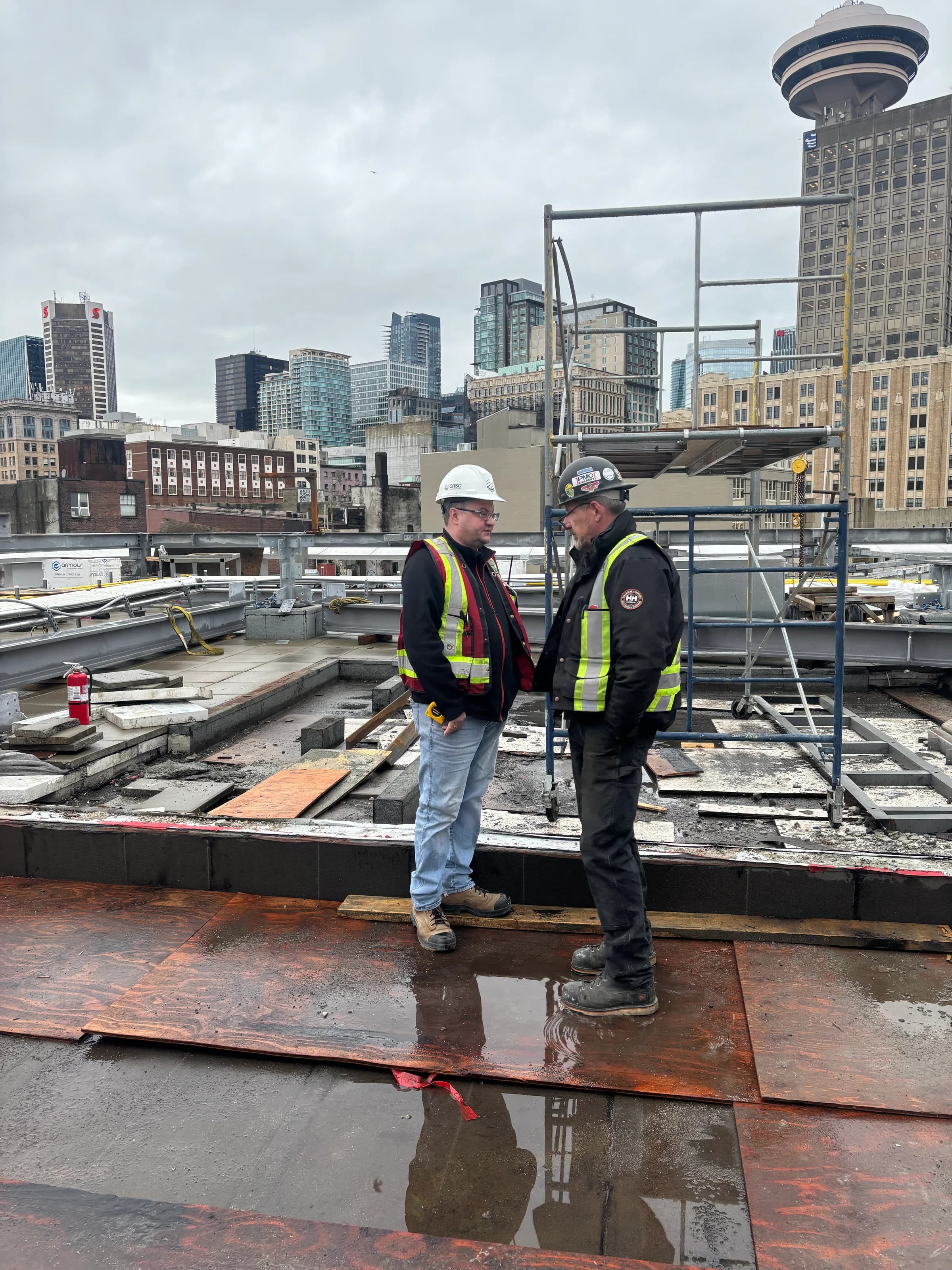 TCA team members coordinating work on the data centre roof
