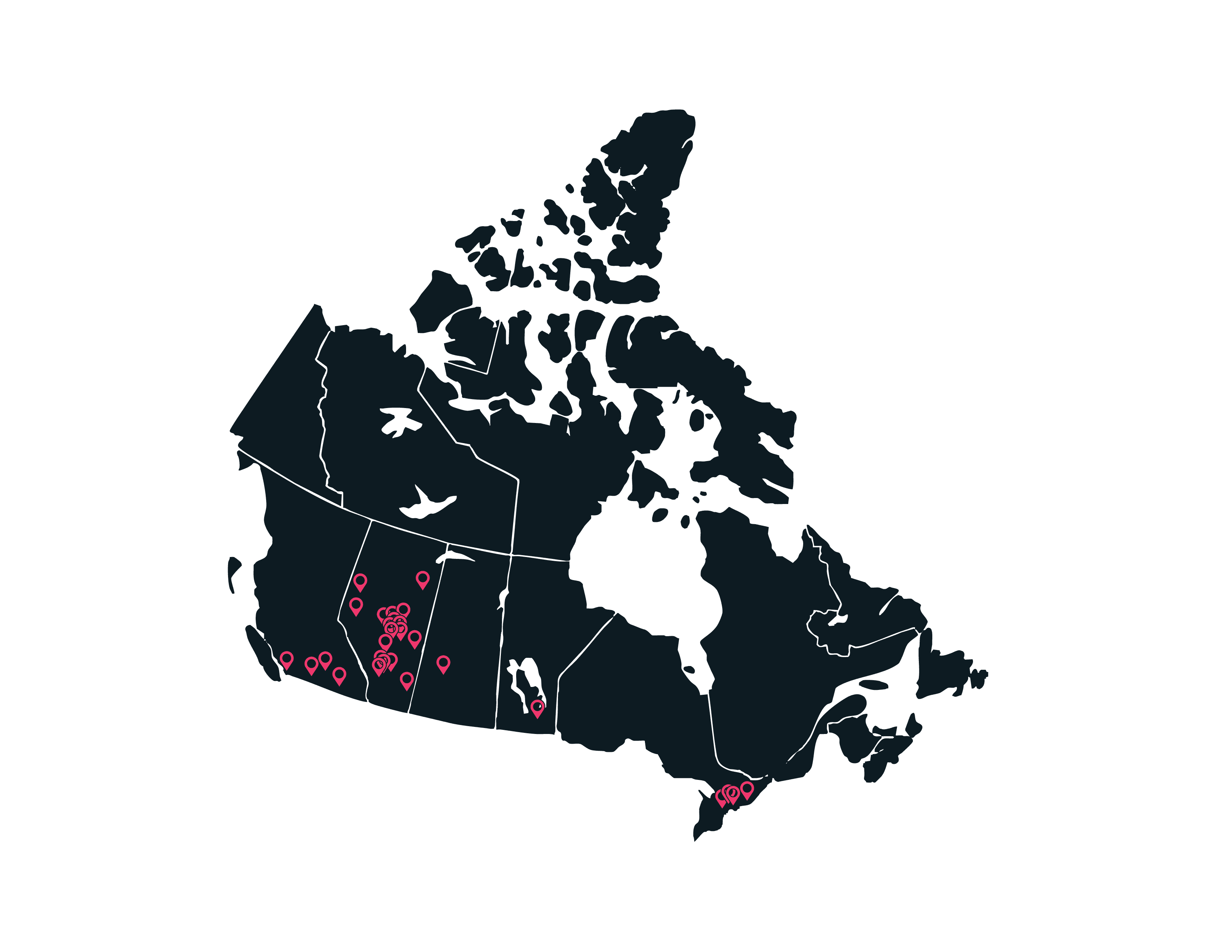 Map showing TCA Developments service areas across Canada